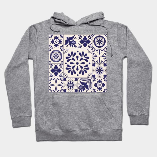 Blue Mexican Talavera Pattern Hoodie by Akbaly